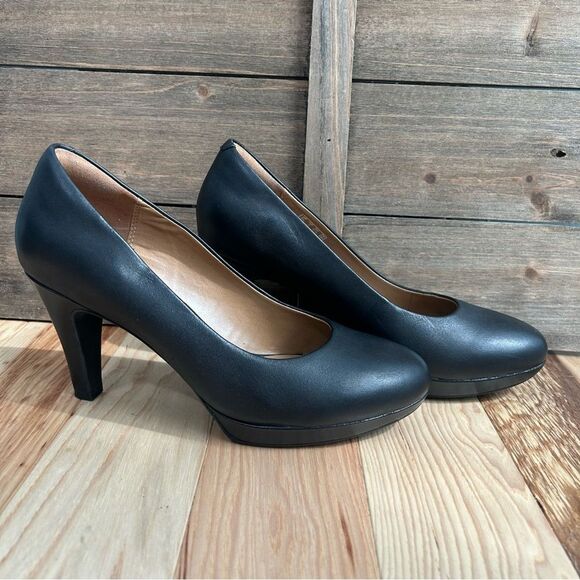 Clarks Brier Dolly Dress Pumps High Heels Platform Ortholite Footbed Black Sz 7 - Picture 2 of 16